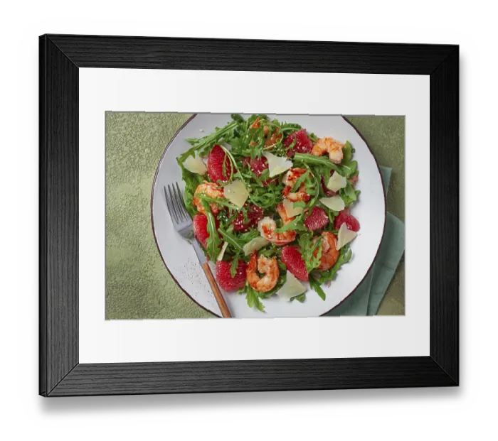 Framed Print : Fresh shrimp salad with arugula