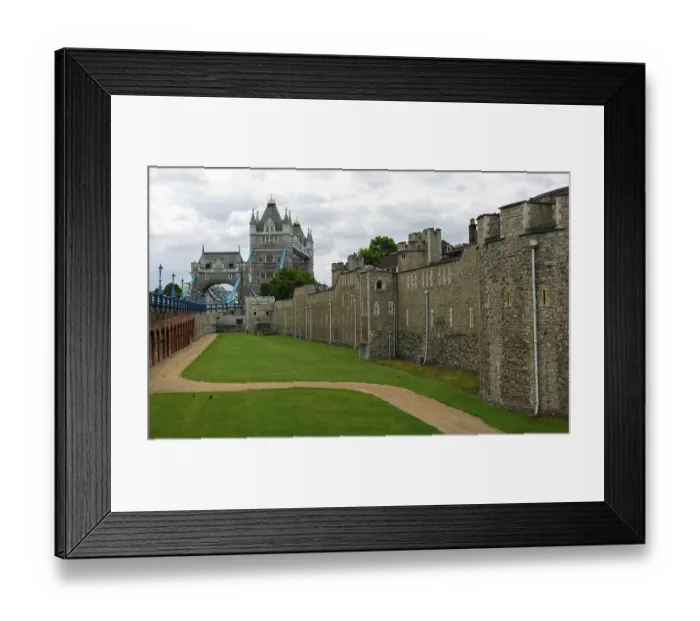 Framed Print : Extended view of stone fortress with green lawn