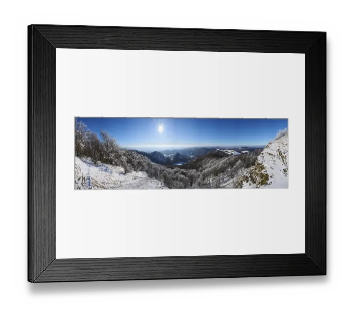Framed Print : View over the hills and valleys from the mountain with hoarfrost on the branches in winter Framed Print : View over the hills and valleys from the mountain with hoarfrost on the branches in winter