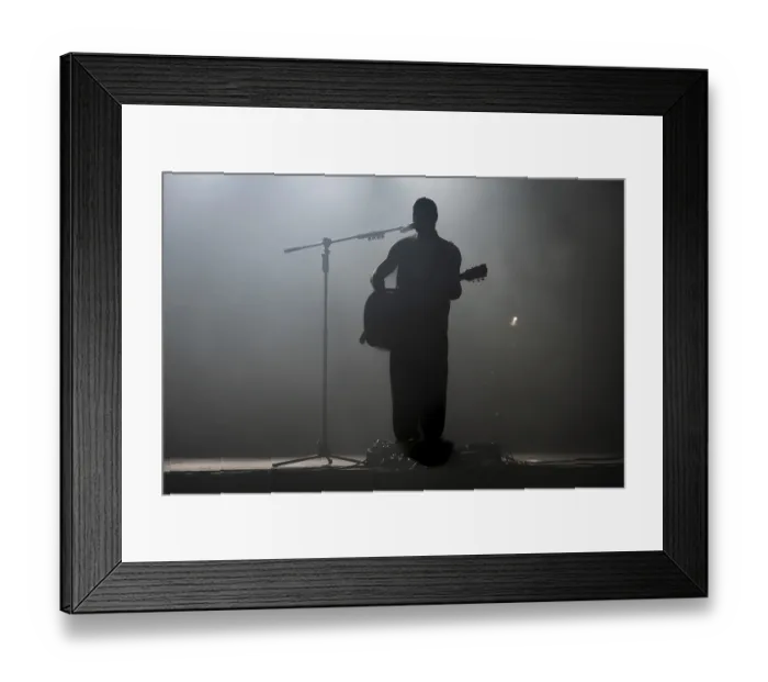 Framed Print : Silhouette of rock star with guitar on the stage in Lubin