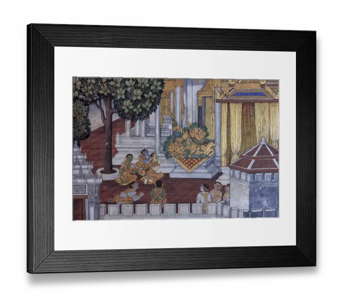 Framed Print : Painted murals depicting scenes from the Ramakien