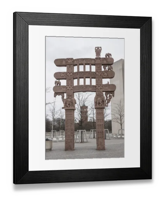 Framed Print : Replica of the east gate of the Great Stupa of Sanchi in India in front of the Humboldt Forum Framed Print : Replica of the east gate of the Great Stupa of Sanchi in India in front of the Humboldt Forum
