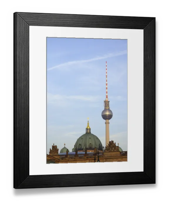 Framed Print : Domes of the Berlin Cathedral, behind it the television tower at Alexanderplatz