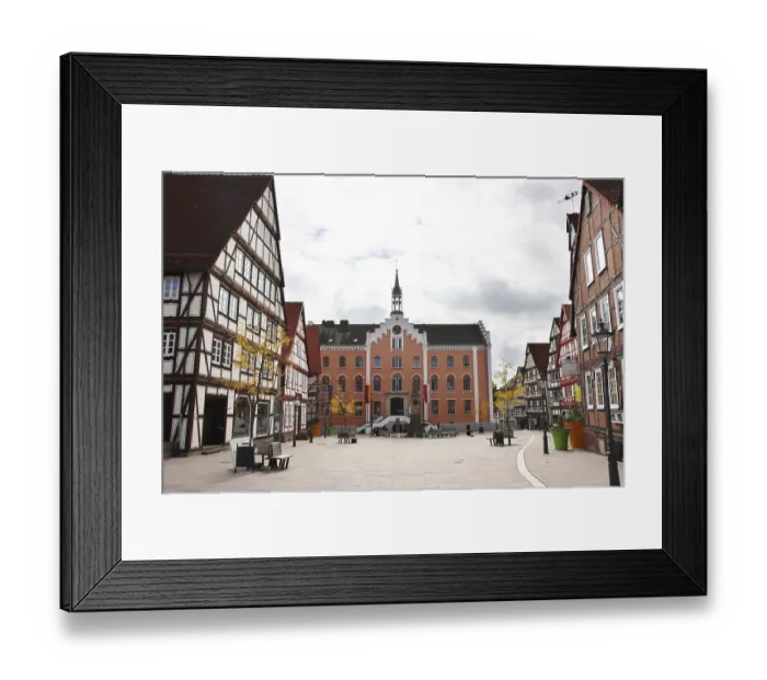 Framed Print : Half-timbered houses in the historic old town