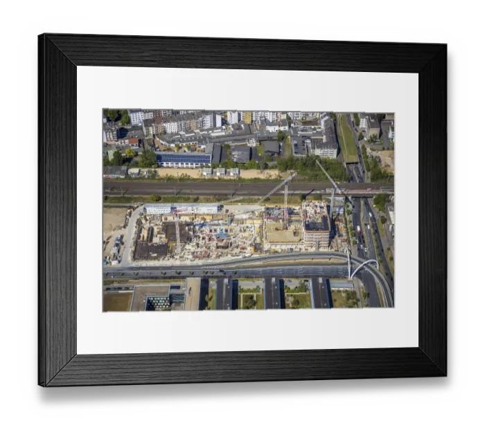 Framed Print : Aerial view, construction site new building office complex Mizal