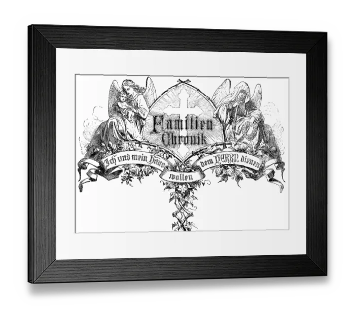 Framed Print : Cover picture family chronicle with happy and mourning angels Framed Print : Cover picture family chronicle with happy and mourning angels