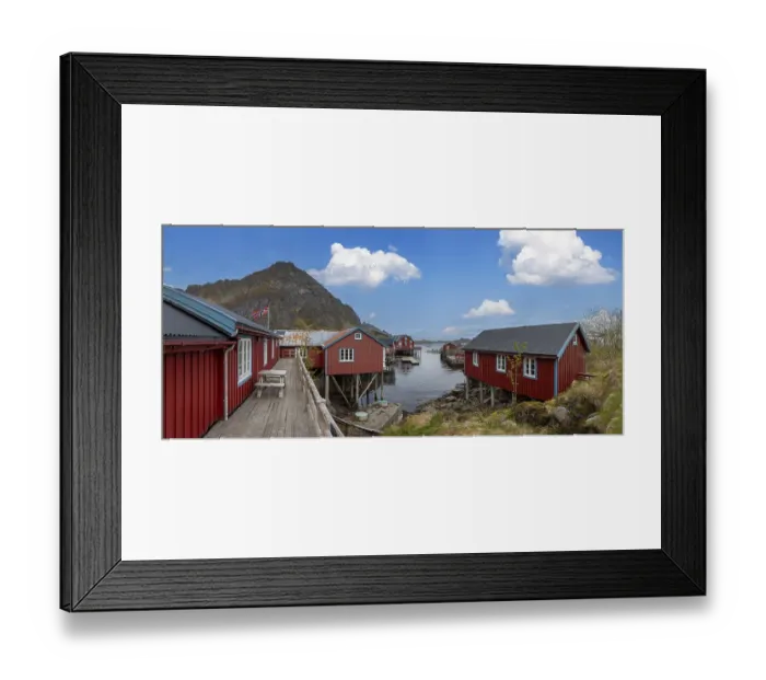 Framed Print : Scenic fishing village A in Lofoten Islands with authentic fishermen sheds and museum