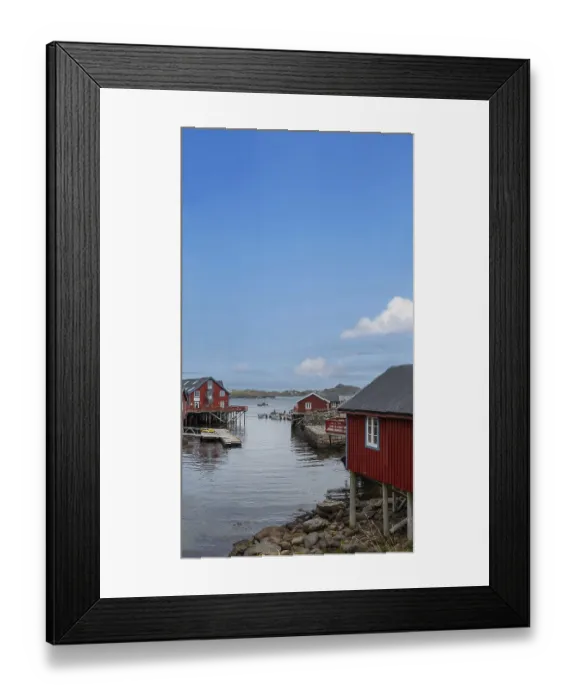 Framed Print : Scenic fishing village A in Lofoten Islands with authentic fishermen sheds and museum Framed Print : Scenic fishing village A in Lofoten Islands with authentic fishermen sheds and museum