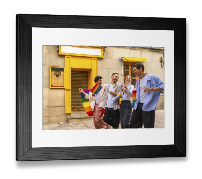 Framed Print : Young diverse friends celebrating lgbtqia plus pride