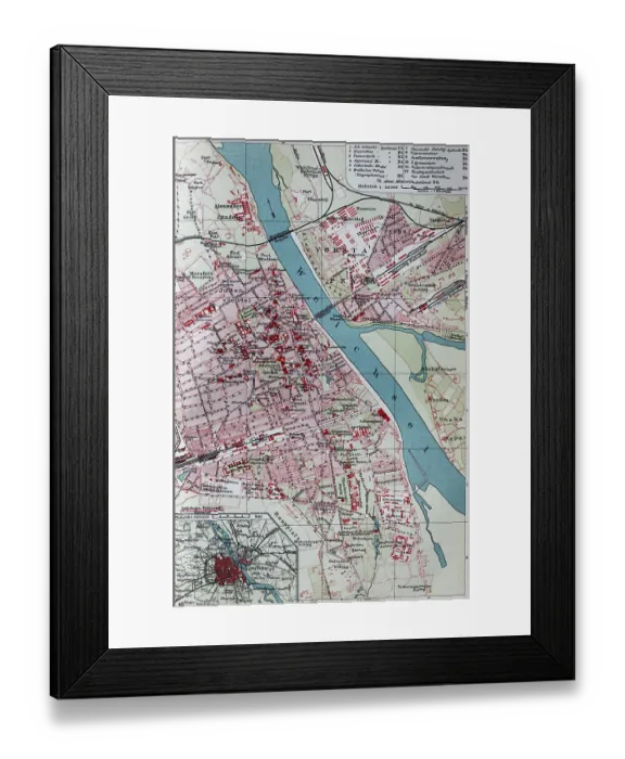 Framed Print : Warsaw, historical city map from 1907