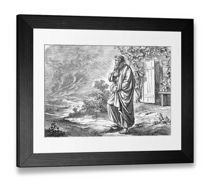 Framed Print : Abraham looks at the burning Sodom and Gomorrah in the distance