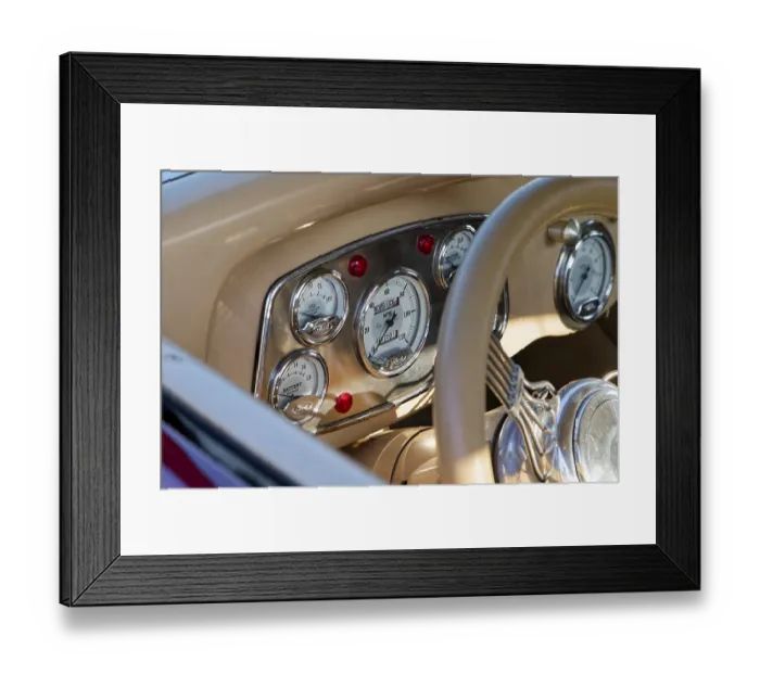 Framed Print : Automobile, dashboard in a vintage car