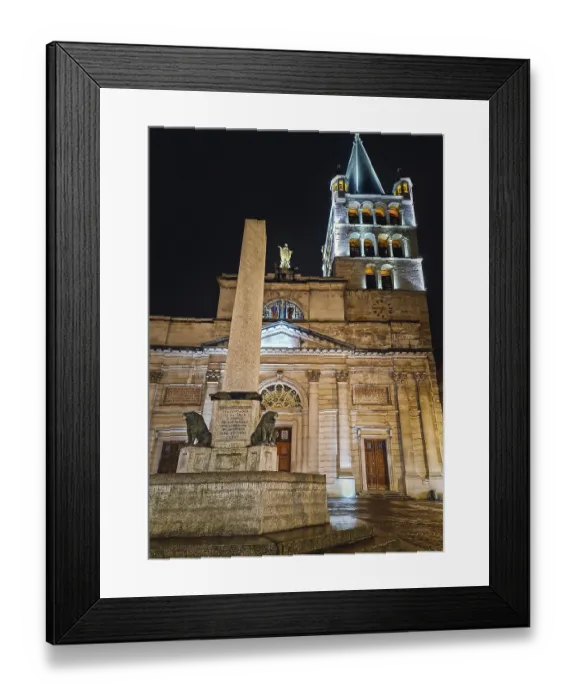 Framed Print : Annecy, France, February 11, 2024 An impressive night shot of Notre-Dame de Liesse church