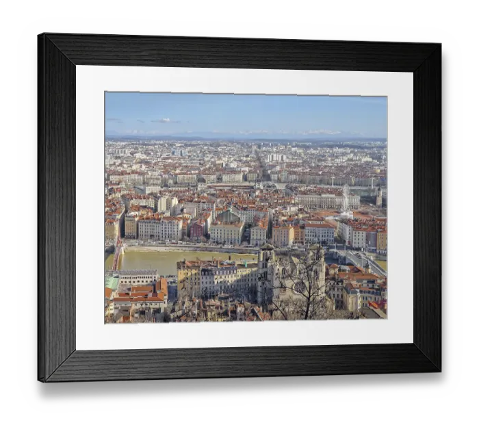 Framed Print : High-angle cityscape of Lyon from Fourviere hill with Saone river in the foreground