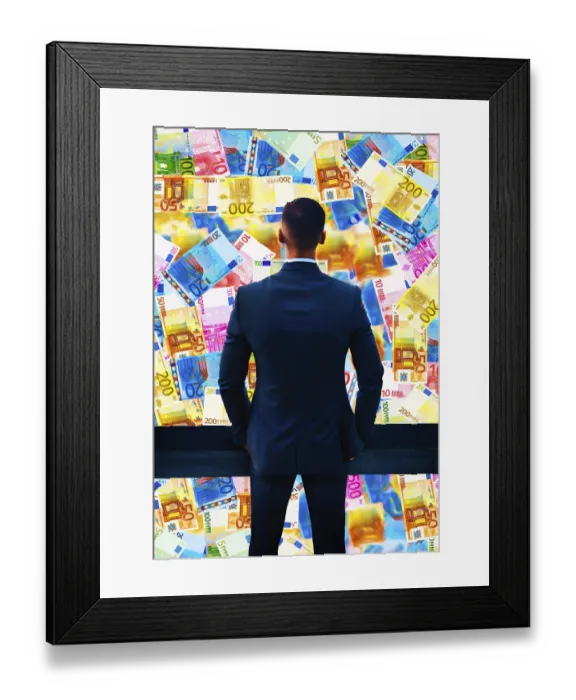 Framed Print : Symbol photo, manager with euro Framed Print : Symbol photo, manager with euro