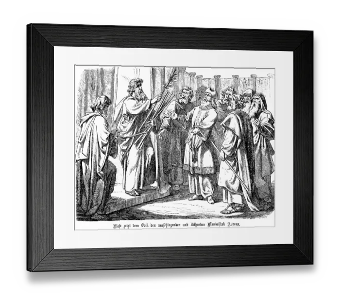 Framed Print : Moses shows the people the sprouting and blossoming almond staff of Aaron Framed Print : Moses shows the people the sprouting and blossoming almond staff of Aaron