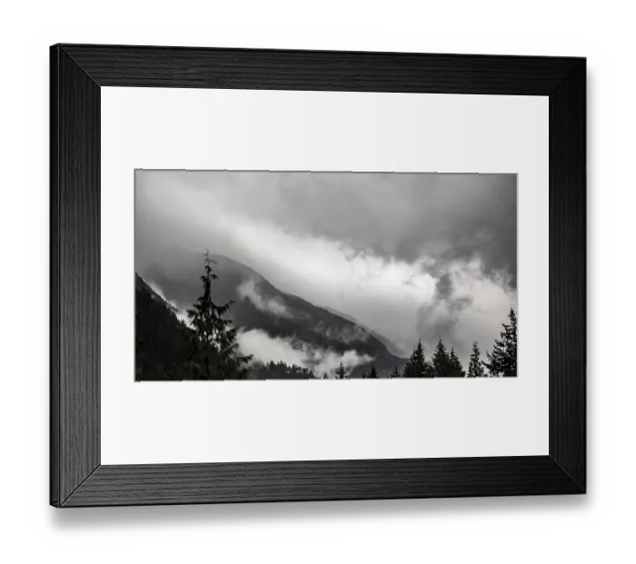 Framed Print : Dramatic mountain scenery with thick fog