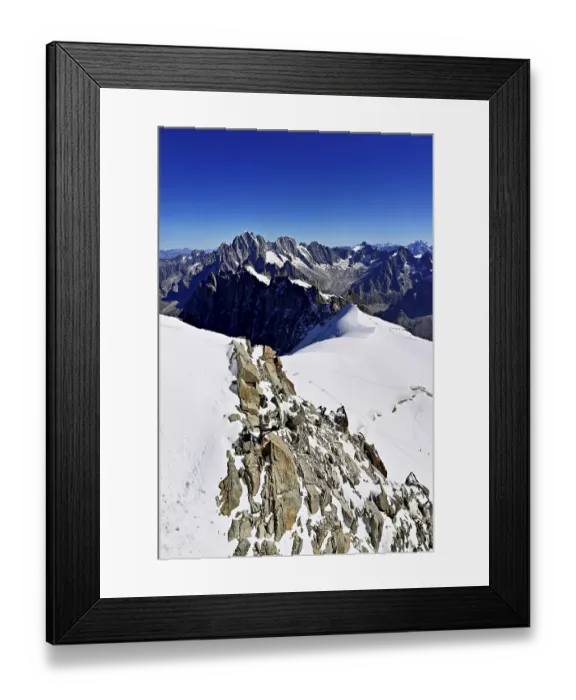 Framed Print : View from the Aiguille du Midi mountain station observation deck of the mountains Aiguille Vert