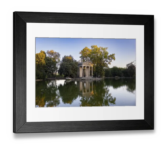 Framed Print : Temple of Asclepius, Villa Borghese lake