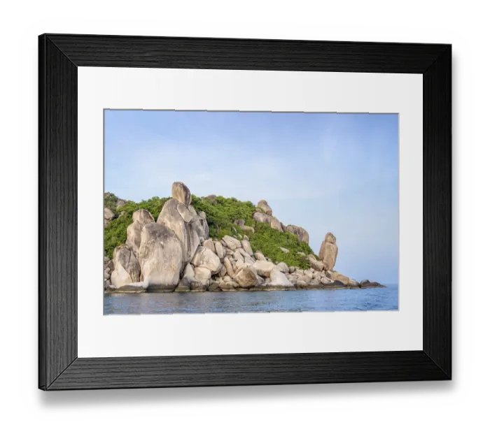 Framed Print : Beautiful nature landscape group exotic rock of Buddha Point at cape near John-Suwan viewpoint under the blue sky