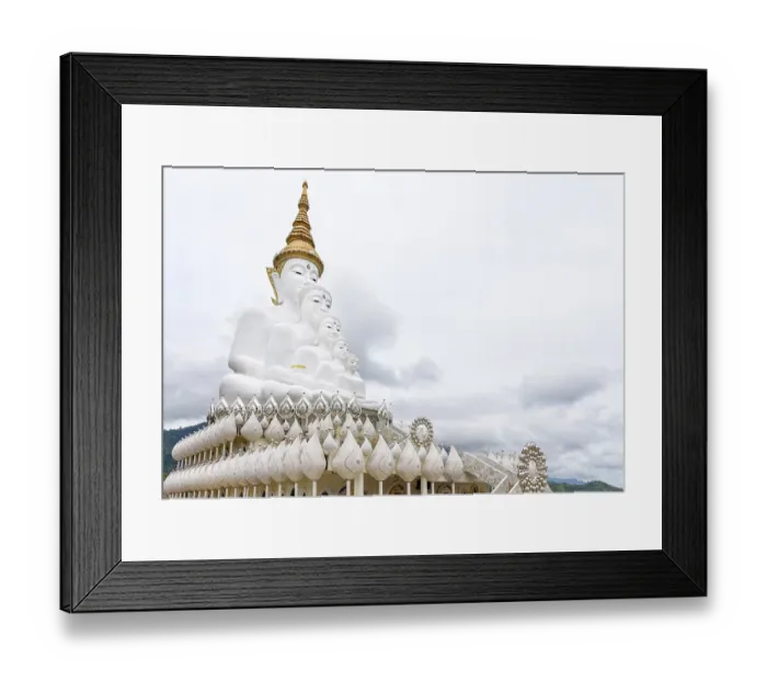 Framed Print : Buddha statue has large white five body on mountain surrounded by nature with cloud fog cover at Wat Phra That Pha Sorn