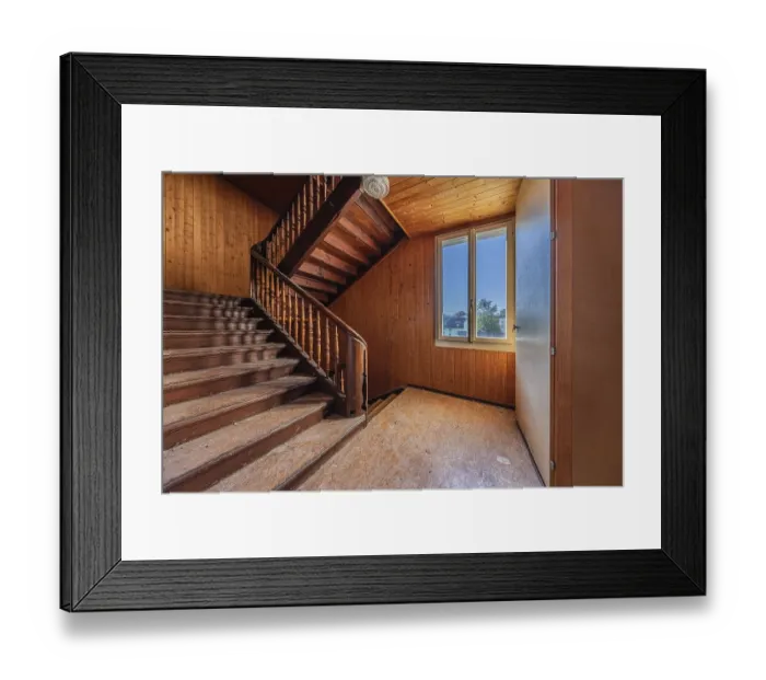 Framed Print : Staircase of a multi-storey residential building built in 1903 in front of demolition work