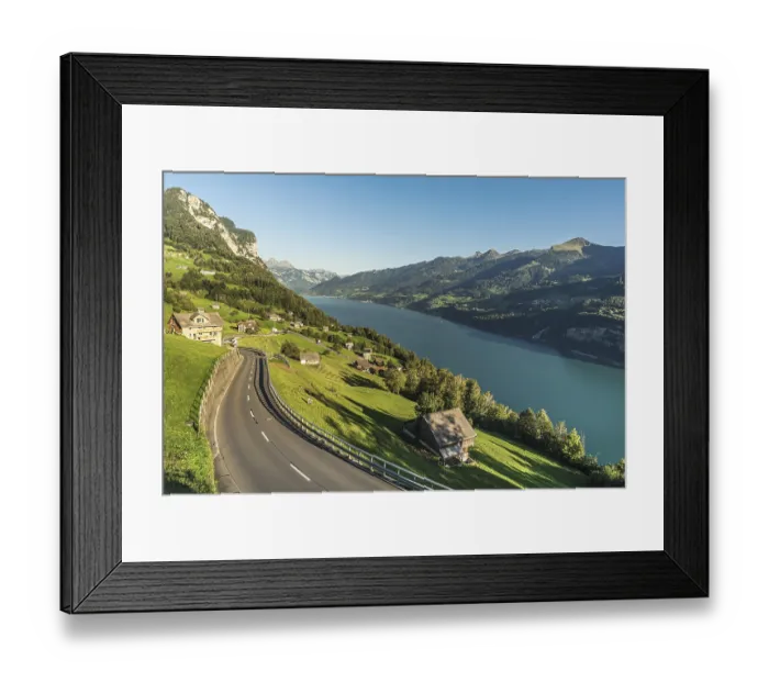 Framed Print : Road in mountain landscape with view of Lake Walen
