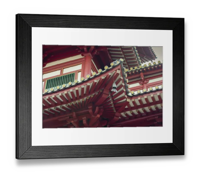 Framed Print : Fragment of wooden building of Buddha Tooth Relic Temple in Singapore Chinatown