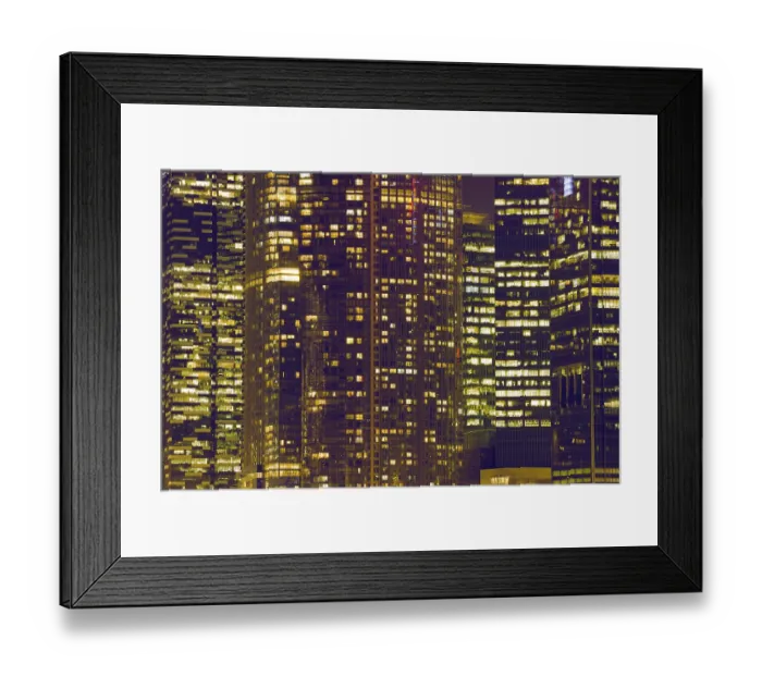 Framed Print : Illuminated windows of huge skyscrapers in night Singapore
