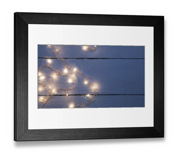 Framed Print : New year festoon on empty wooden floor