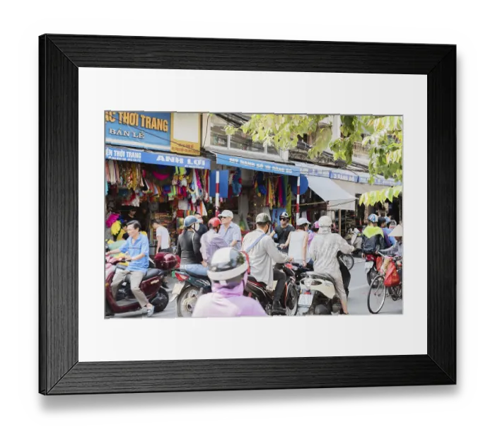 Framed Print : Street lane in Hanoi with a lot of town lives Street lane in Hanoi with a lot of town lives