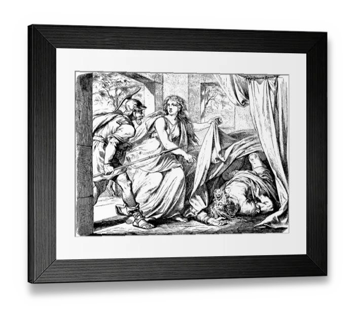 Framed Print : Jael kills Sissera with hammer and nail and shows him to the warrior Barak