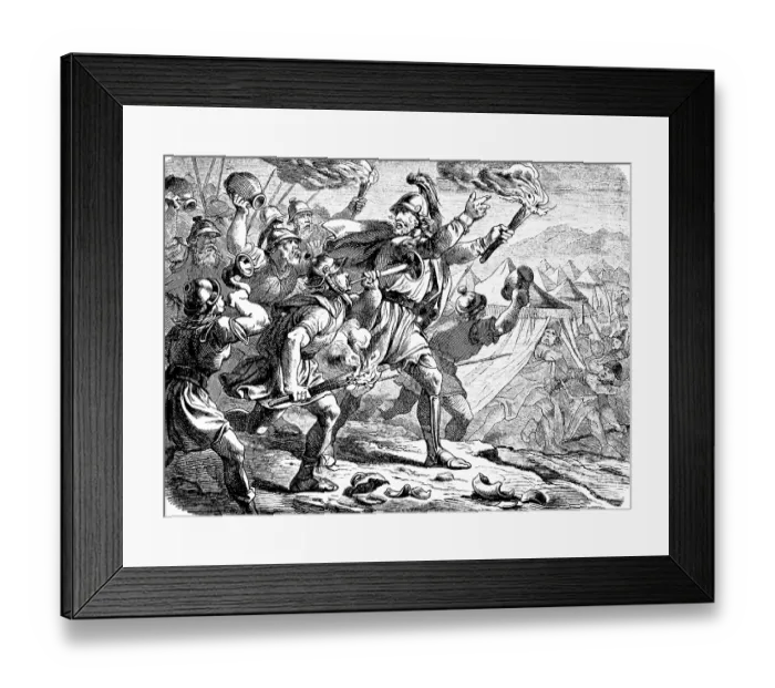 Framed Print : Gideon raids the Midianites camp