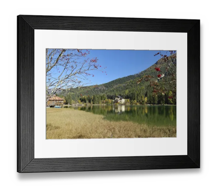 Framed Print : Autumnal alpine lake with clear water