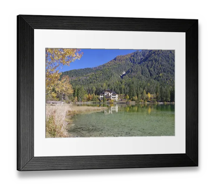 Framed Print : Clear shore water of an alpine lake