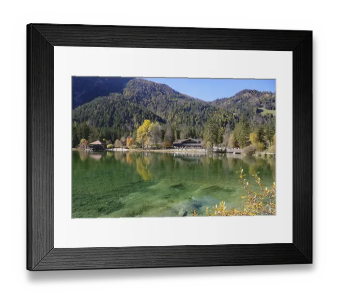 Framed Print : Clear mountain lake with emerald green water