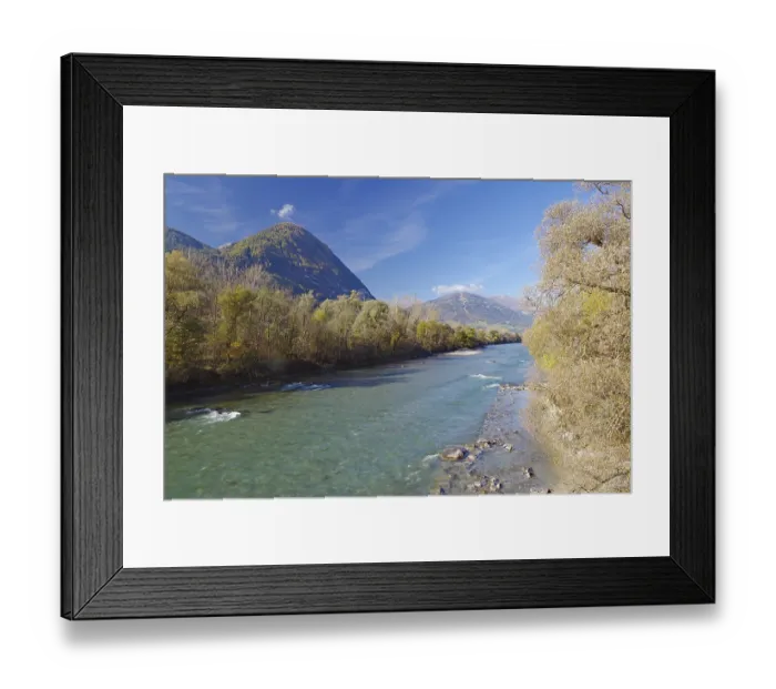 Framed Print : Clear river with gravel bank between autumn trees Framed Print : Clear river with gravel bank between autumn trees