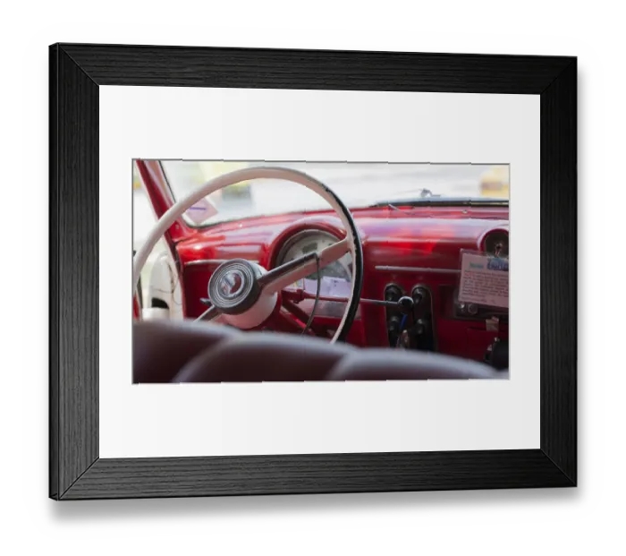 Framed Print : Interior view of a white American classic car inside view of a white American classic car