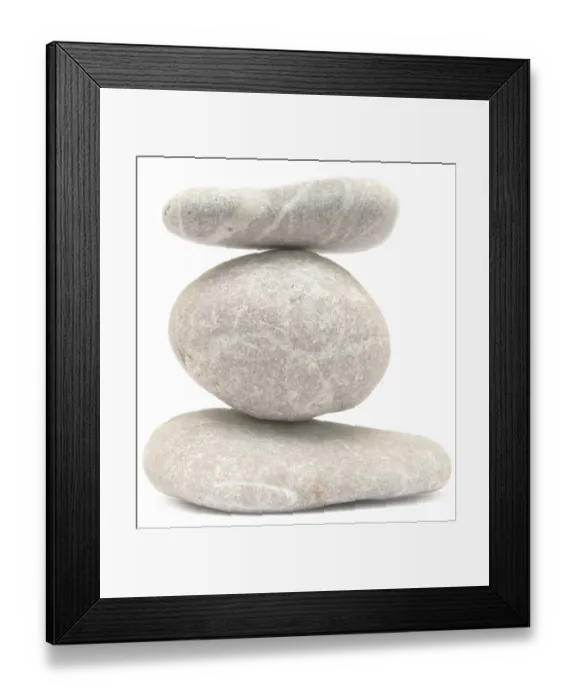 Framed Print : Balancing stone tower isolated on white background