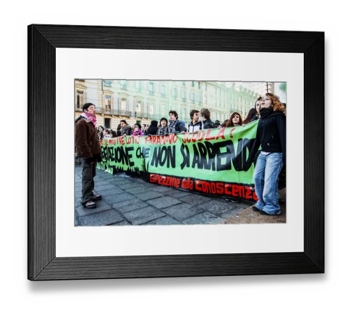 Framed Print : Workers and students protesting against loss of jobs