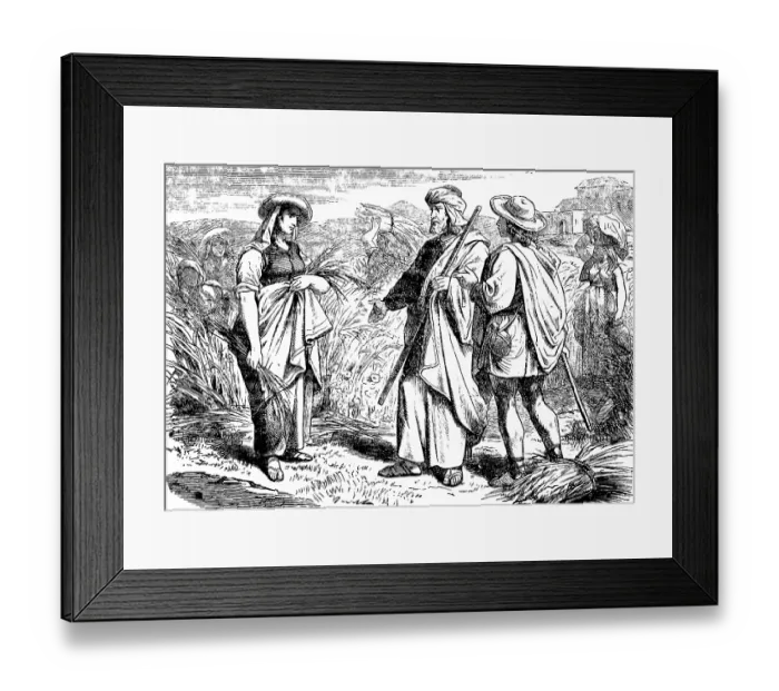 Framed Print : Ruth talks to Boaz and helps with the grain harvest Framed Print : Ruth talks to Boaz and helps with the grain harvest