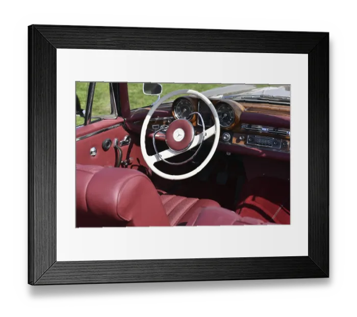 Framed Print : Vintage car, Mercedes Benz W 198 steering wheel