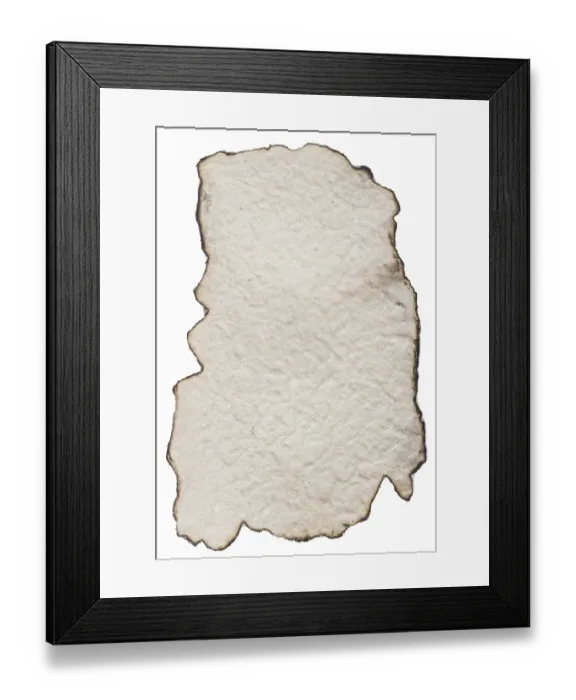 Framed Print : Burnt cardboard isolated on white background Framed Print : Burnt cardboard isolated on white background