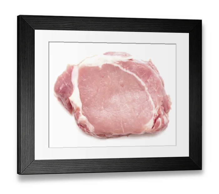 Framed Print : Piece of pork meat isolated on white background