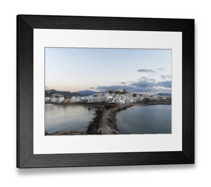 Framed Print : Naxos town village sunset view taken from the scenic point at Apollo Temple