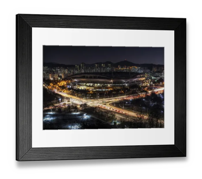 Framed Print : World cup stadium in mapo province of seoul taken at night during rushhour