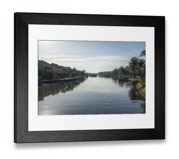 Framed Print : Thu Bon river and An Hoi town reflection taken from Hoi An Ancient town river bank
