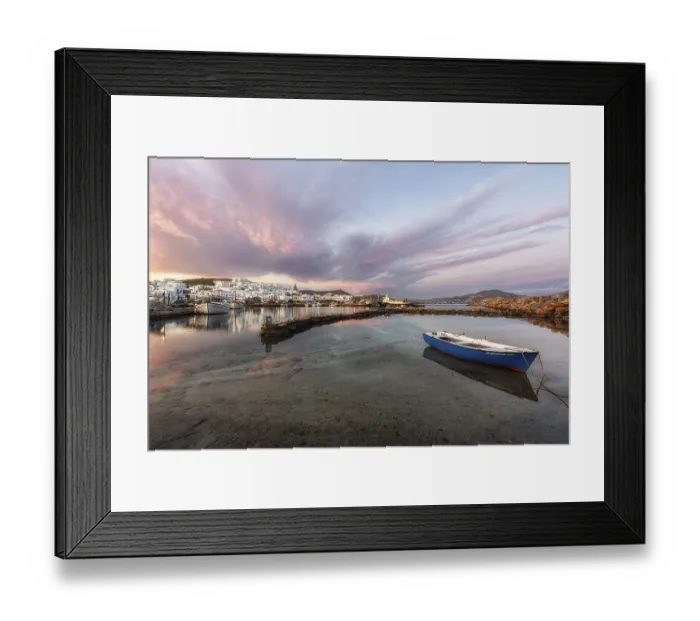 Framed Print : Sunrise view over Naousa Marina in Paros taken during winter season Framed Print : Sunrise view over Naousa Marina in Paros taken during winter season