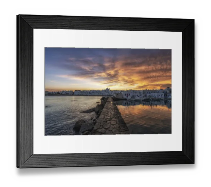 Framed Print : Sunrise view over Naousa Marina in Paros taken during winter season