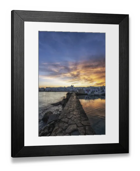 Framed Print : Sunrise view over Naousa Marina in Paros taken during winter season